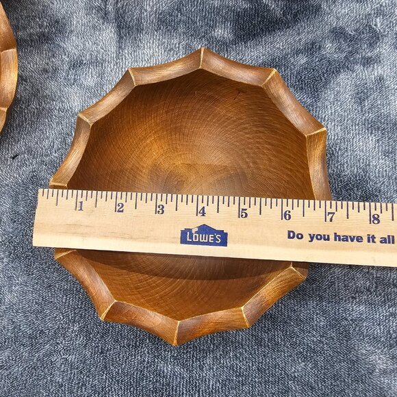 Vintage Woodcraftery wooden bowl set 1 large 7 small scalloped edges MCM - Picture 13 of 15